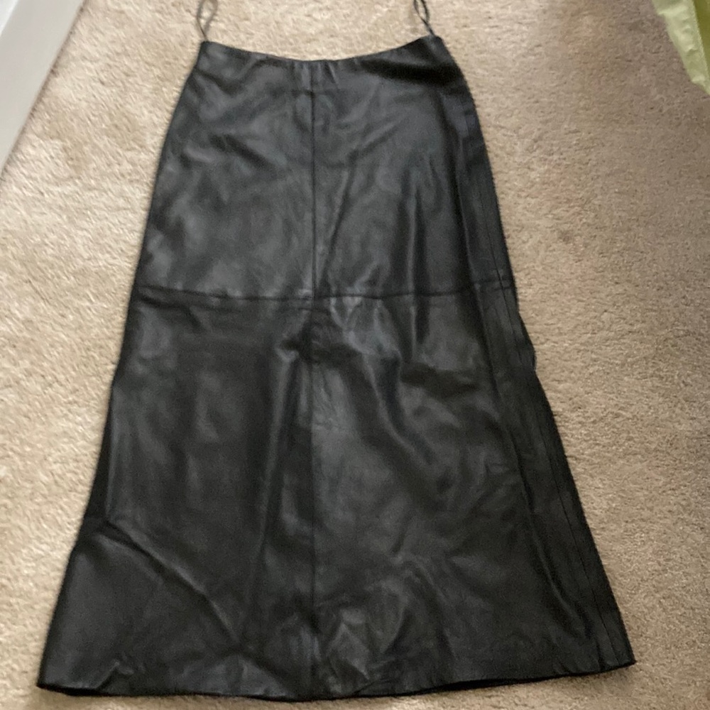 Black leather long skirt. Size 10.